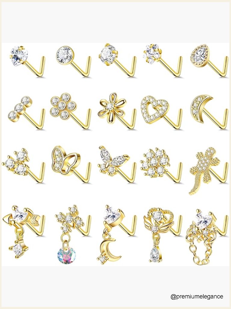 Surgical Steel Dangle Nose Rings 20g Cz L Shaped Nose Studs